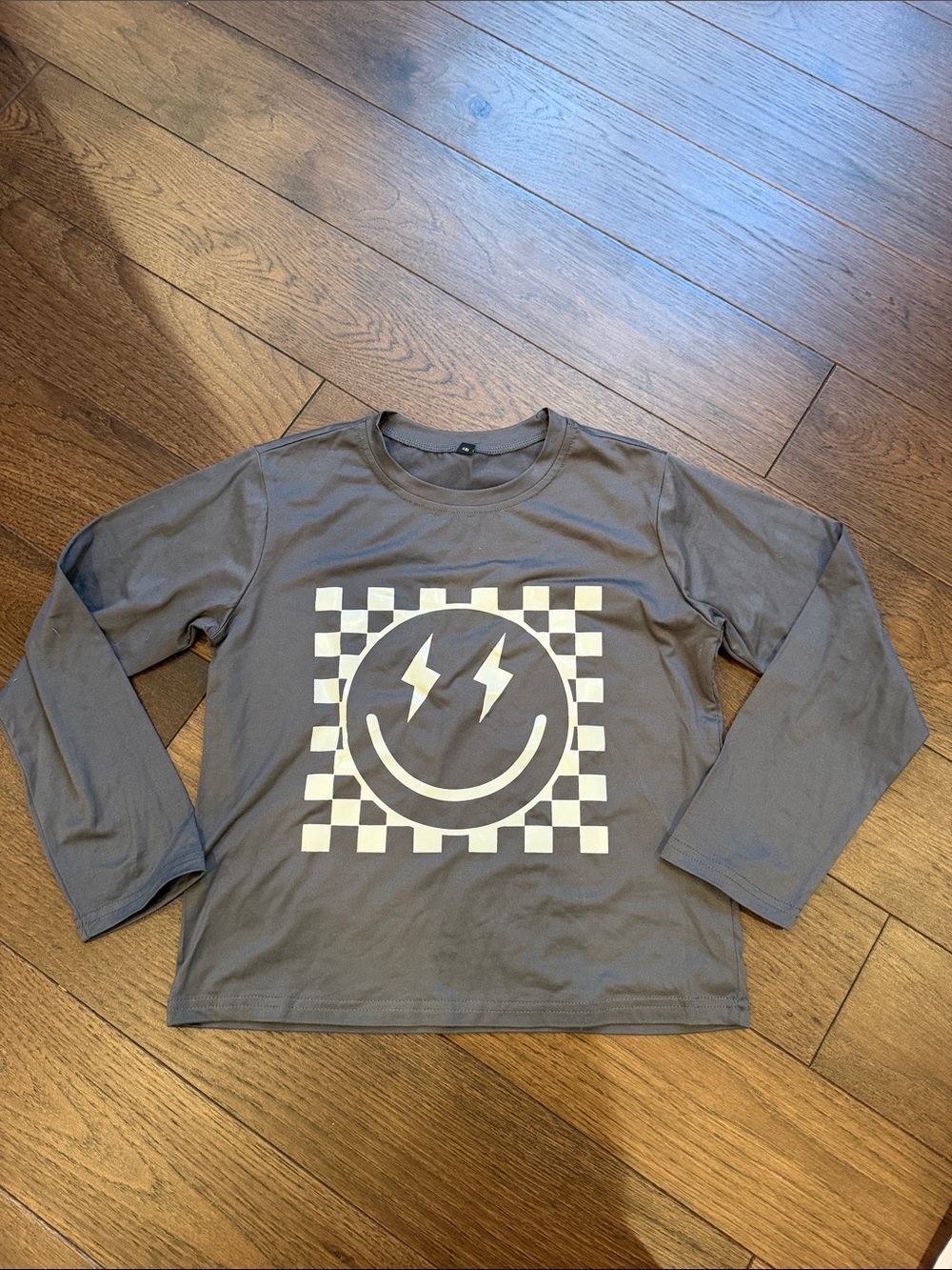 Kids Long-Sleeve Graphic Tee - Gray Smiley Check Size 10 Years - C72-084